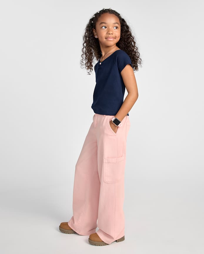 Girls Garment Dyed Baggy Cargo Jeans