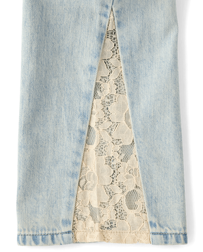 Girls Lace Inset Wide Leg Jeans
