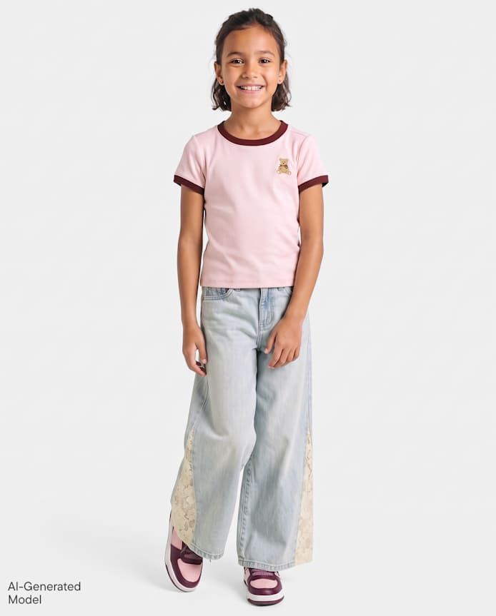 Girls Lace Inset Wide Leg Jeans