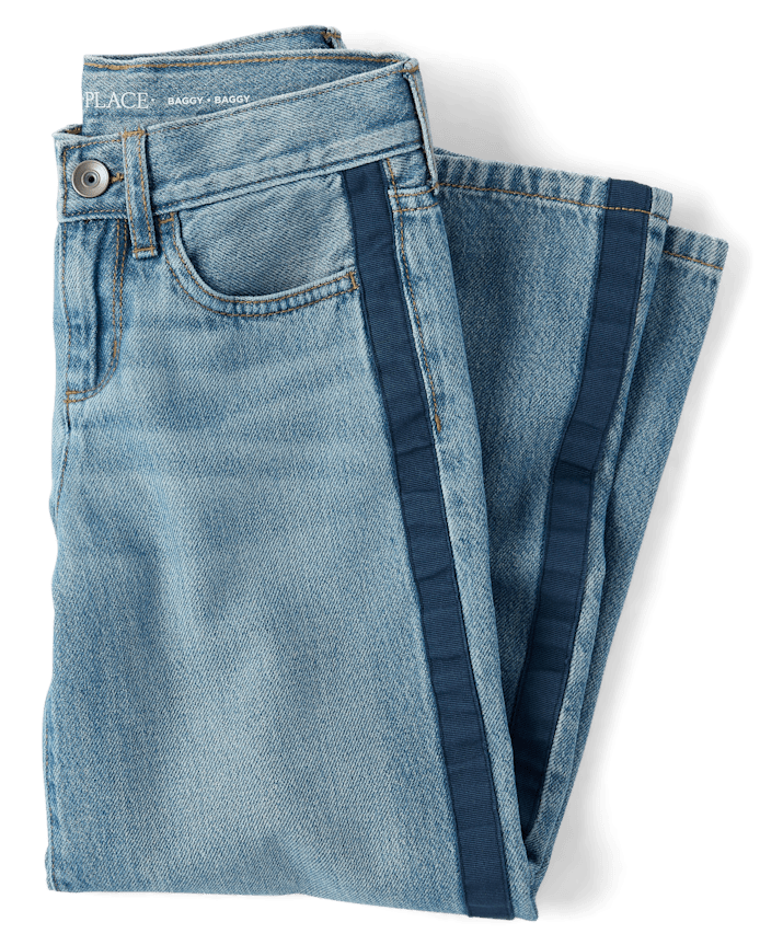 Jeans baggy à rayures latérales pour filles