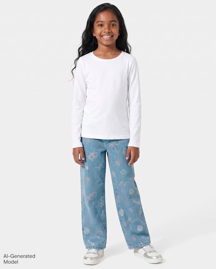 Girls Doodle Wide Leg Jeans