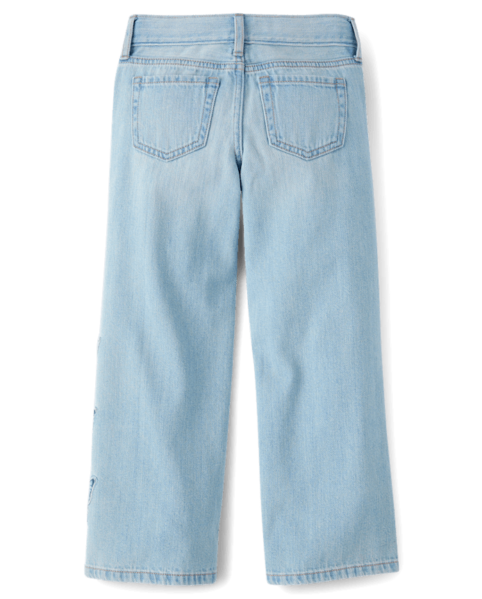Girls Applique Butterfly Wide Leg Jeans