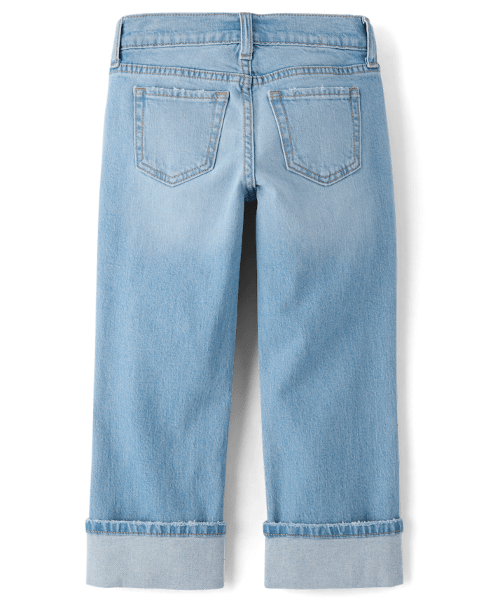 Girls Ripped Roll Cuff 90s Straight Jeans