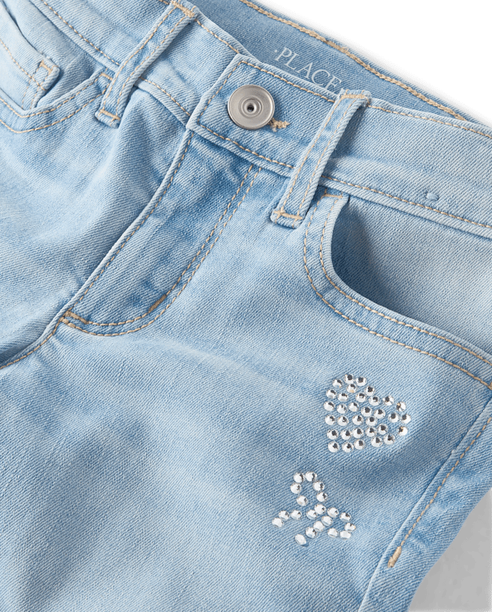 Girls Rhinestone Heart Flare Jeans