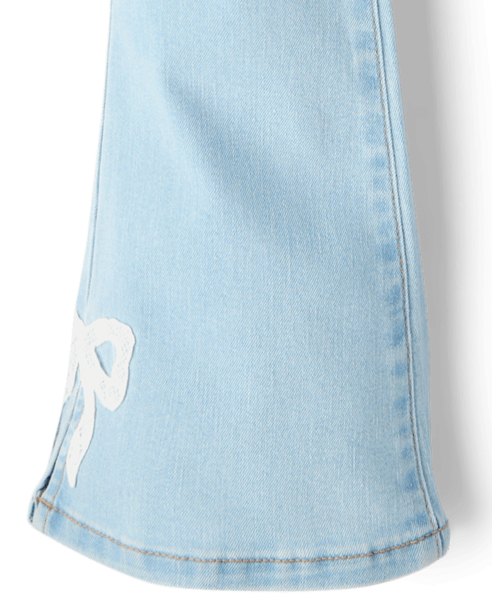 Girls Applique Bow Flare Jeans
