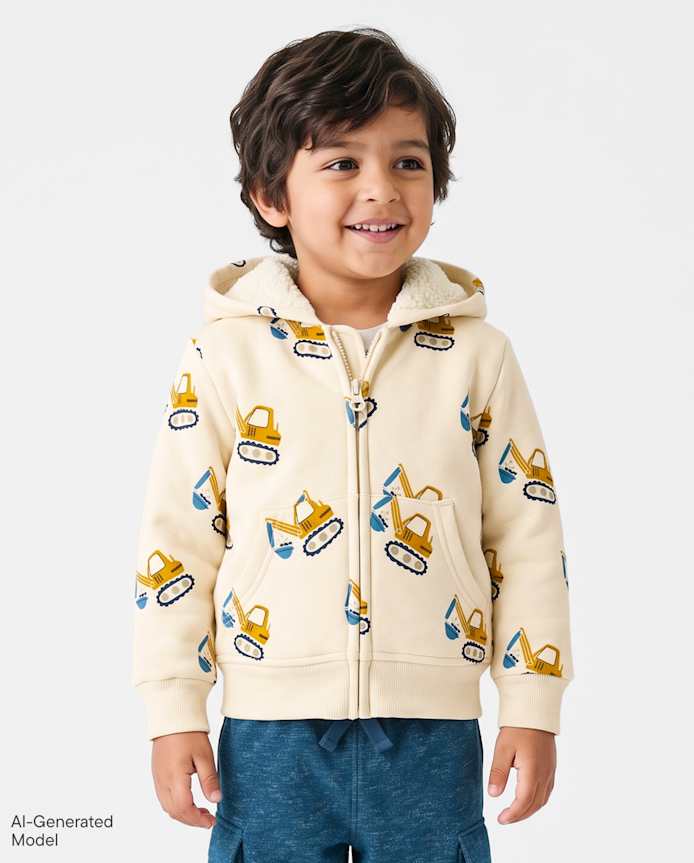 Baby And Toddler Boys Print Premium Fleece Sherpa Lined Zip Up Hoodie