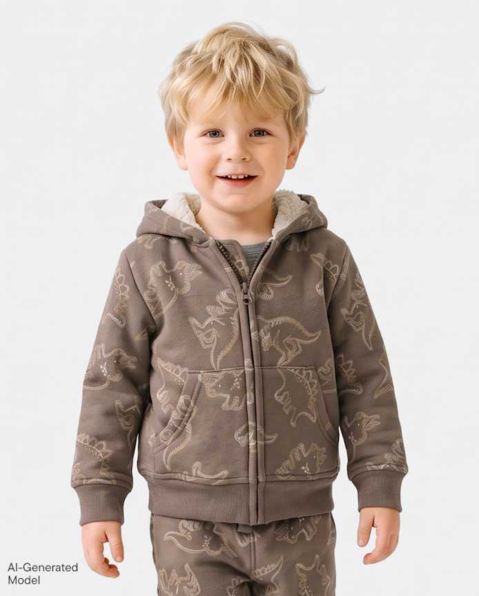 Baby And Toddler Boys Print Premium Fleece Sherpa Lined Zip Up Hoodie