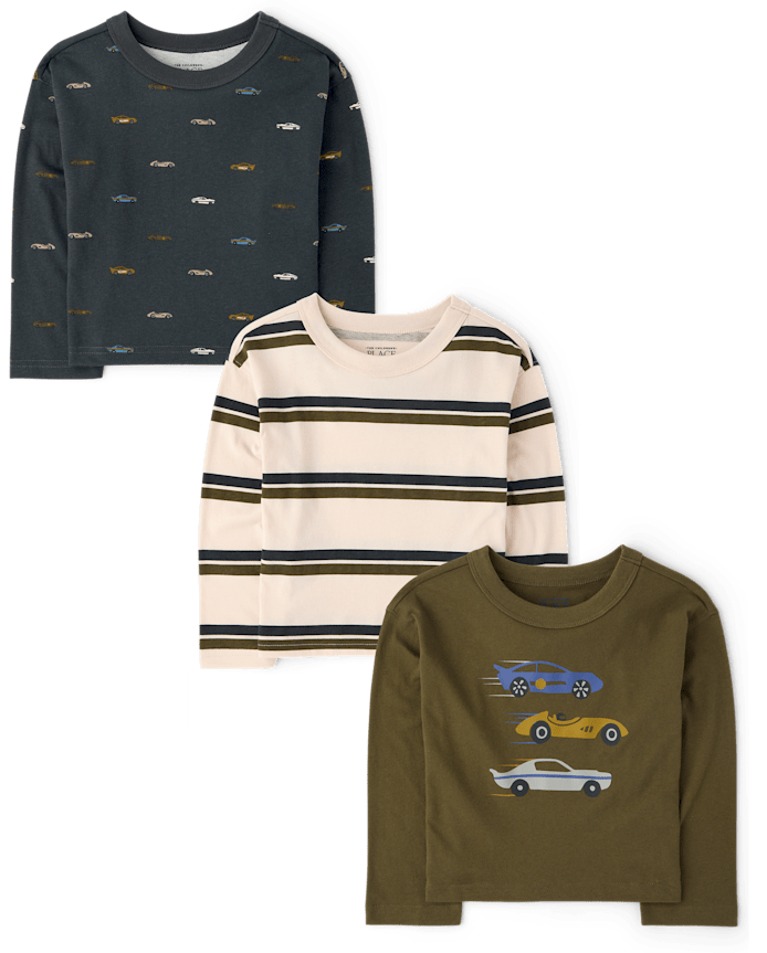 Baby And Toddler Boys Racecar Top 3-Pack