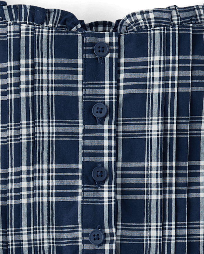 Girls Plaid Pintuck Poplin Button Dress