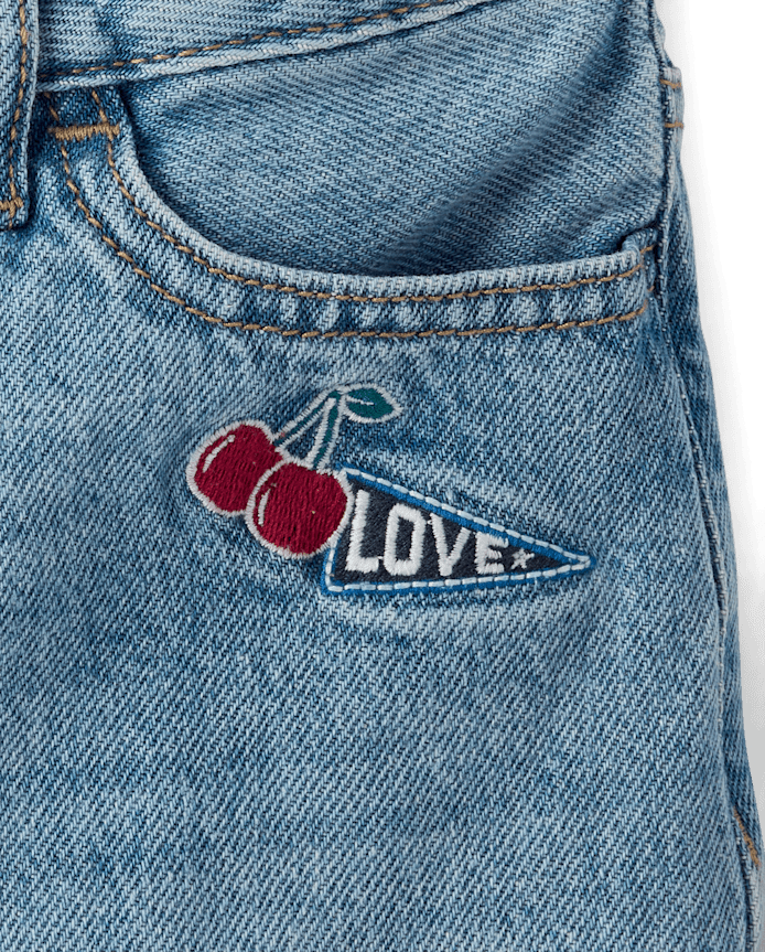 Girls Embroidered Patch Denim Skort