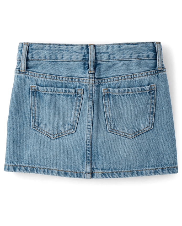 Girls Embroidered Patch Denim Skort