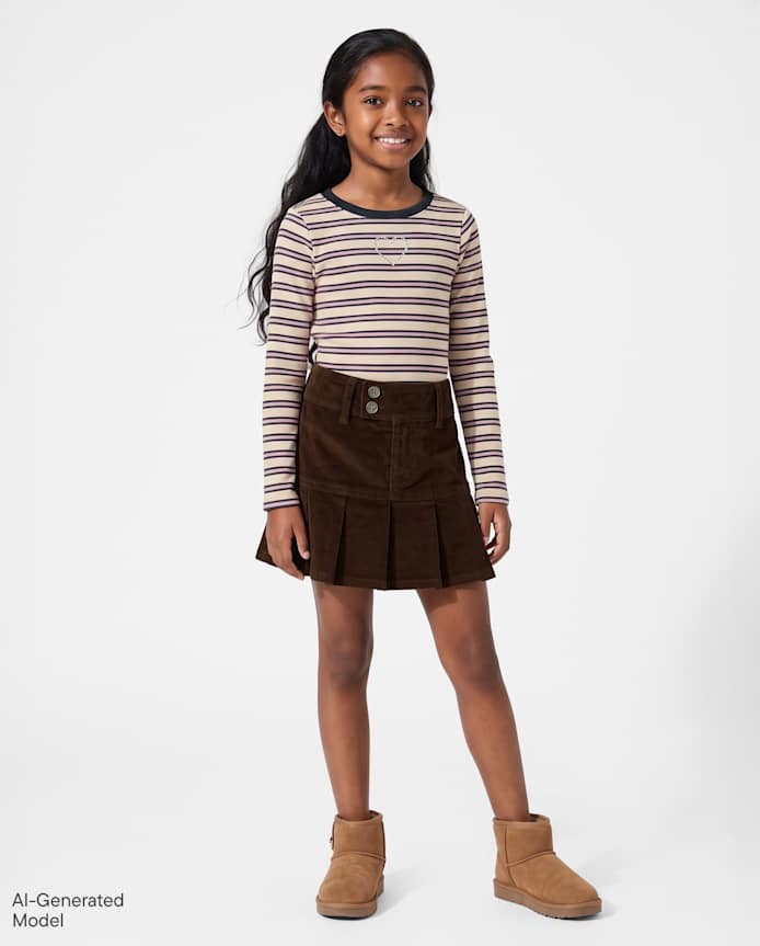 Girls Pleated Corduroy Skort