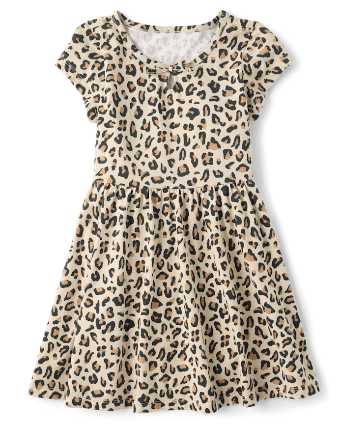 Girls Leopard Keyhole Dress