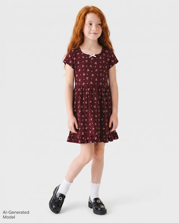 Girls Bear Ruffle Dress