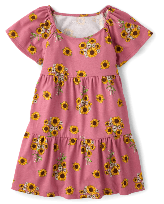 Girls Print Tiered Flutter Dress