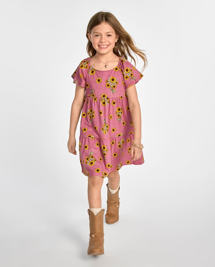 Girls Print Tiered Flutter Dress