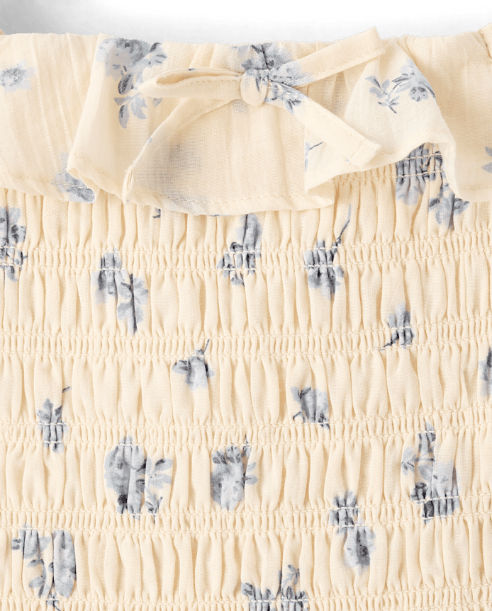 Girls Floral Textured Smocked Dress
