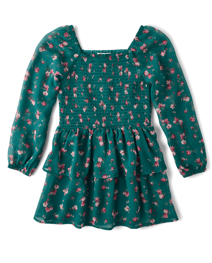 Girls Floral Chiffon Flounce Dress
