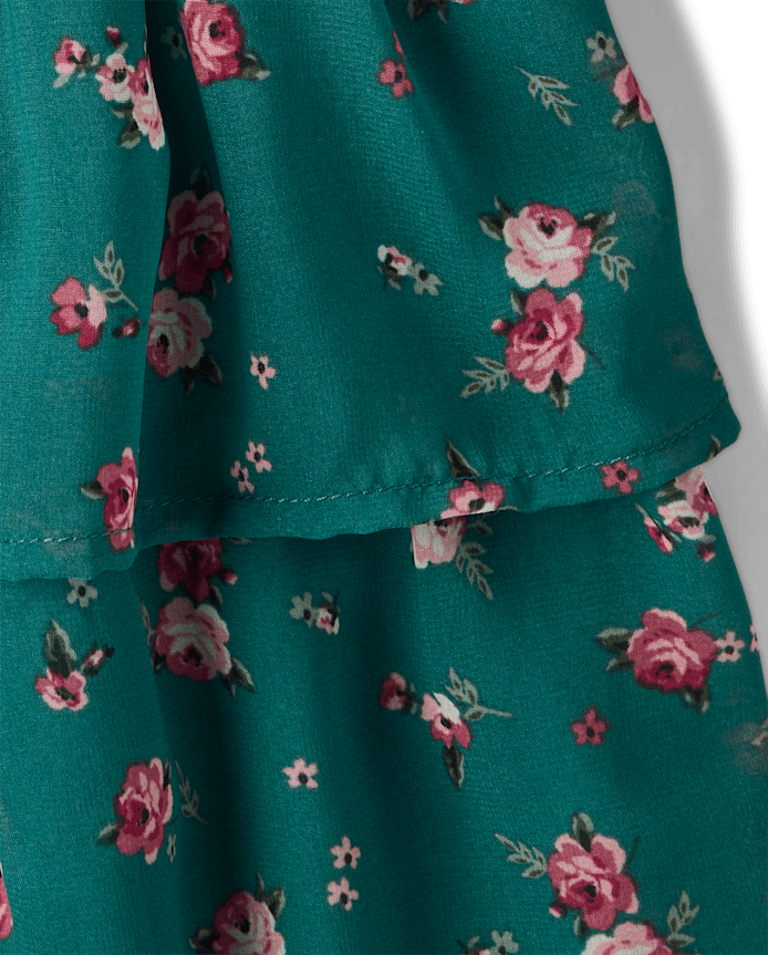 Girls Floral Chiffon Flounce Dress