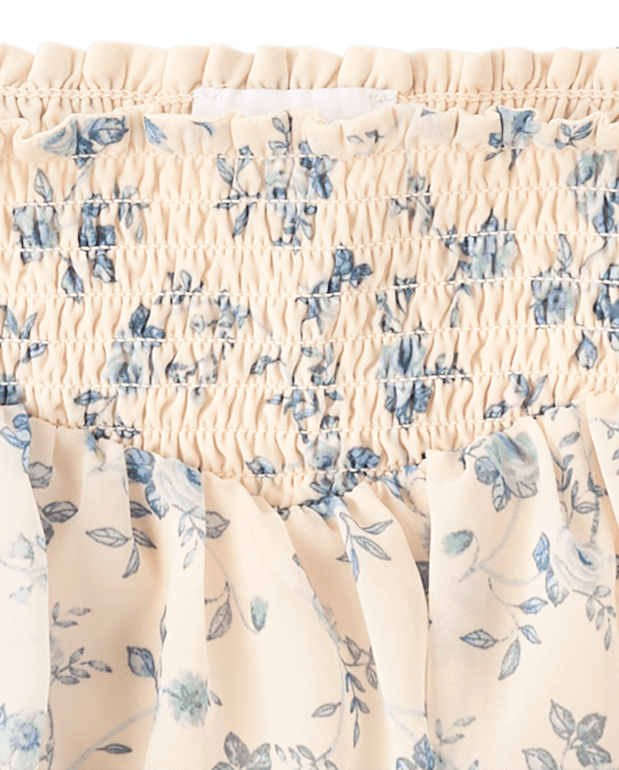 Girls Floral Chiffon Smocked Tiered Skort