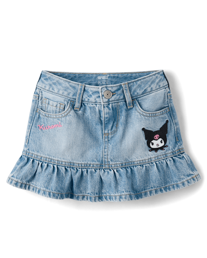 Girls Kuromi™ Embroidered Denim Ruffle Skort