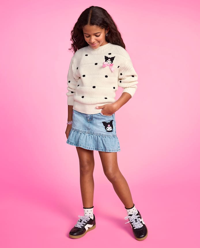 Girls Kuromi™ Embroidered Denim Ruffle Skort