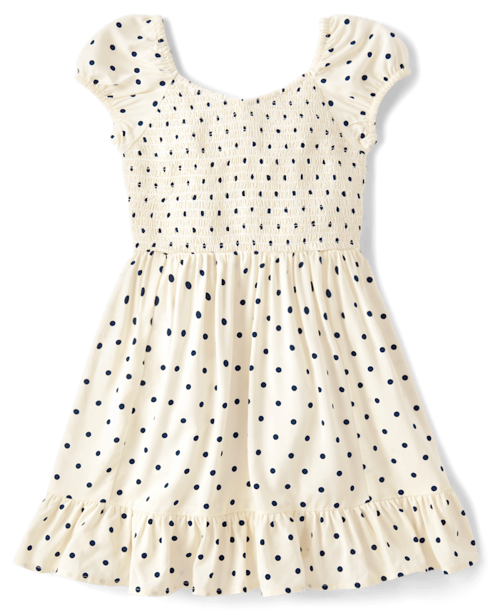Girls Print Smocked Ruffle Dress