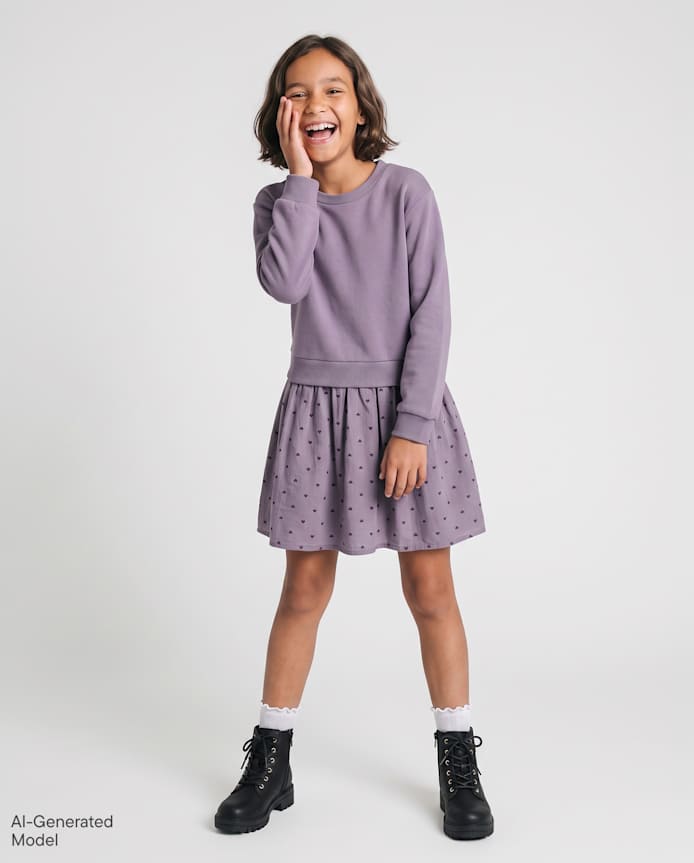 Girls Heart Sweatshirt Dress