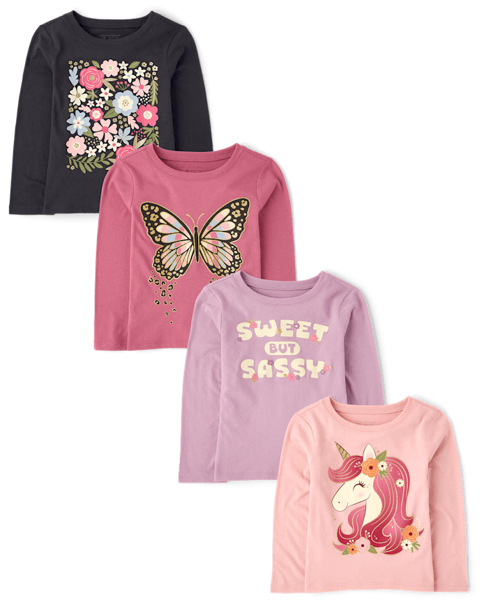 Baby And Toddler Girls Butterfly Graphic Tee 4-Pack