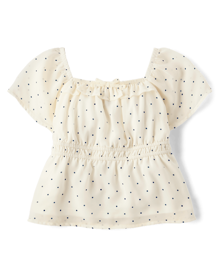 Haut à volants en mousseline pois pour filles