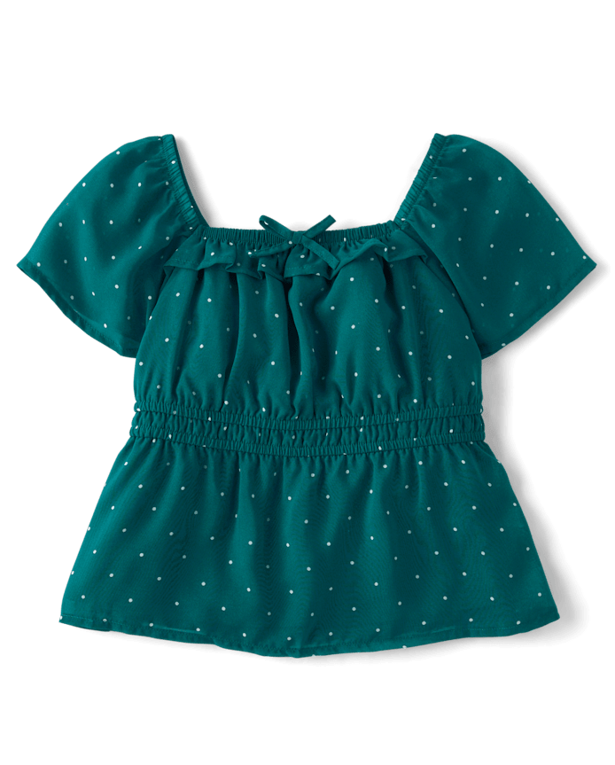 Haut à volants en mousseline pois pour filles