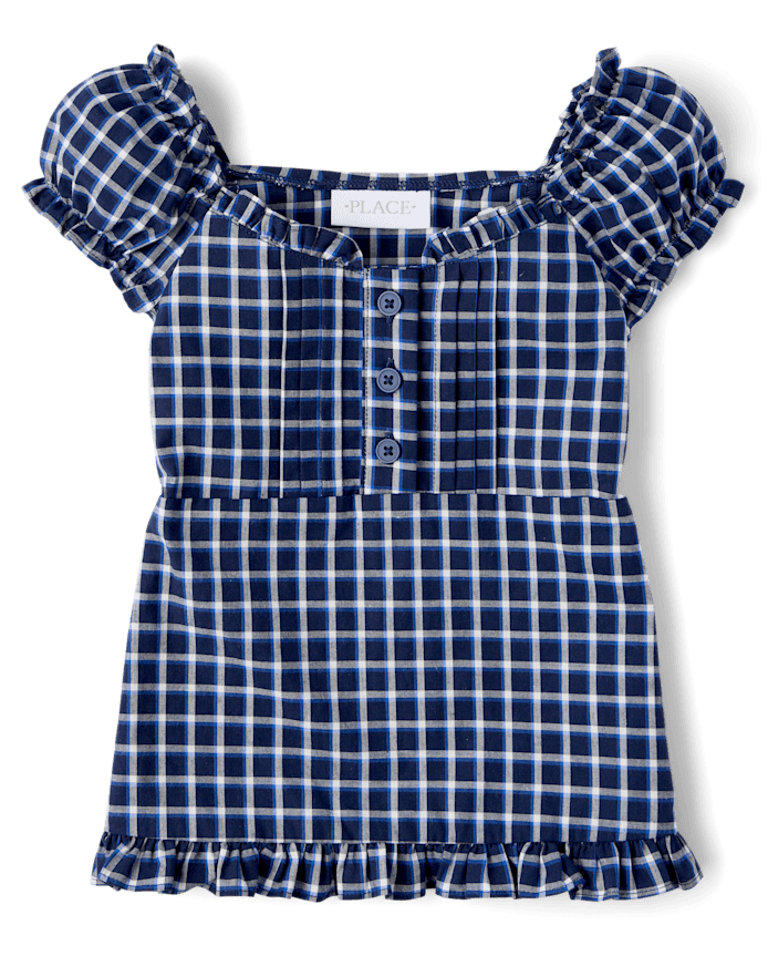 Girls Plaid Ruffle Poplin Blouse