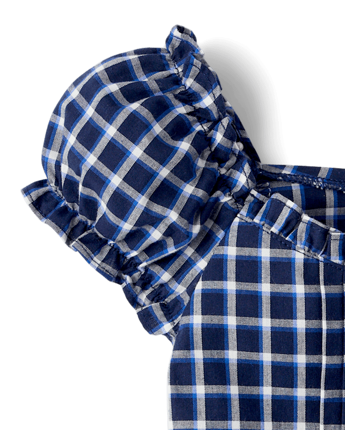Girls Plaid Ruffle Poplin Blouse