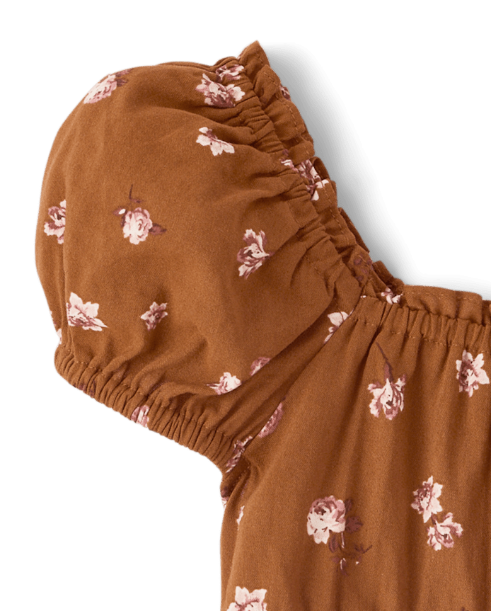 Girls Floral Textured Puff Sleeve Top