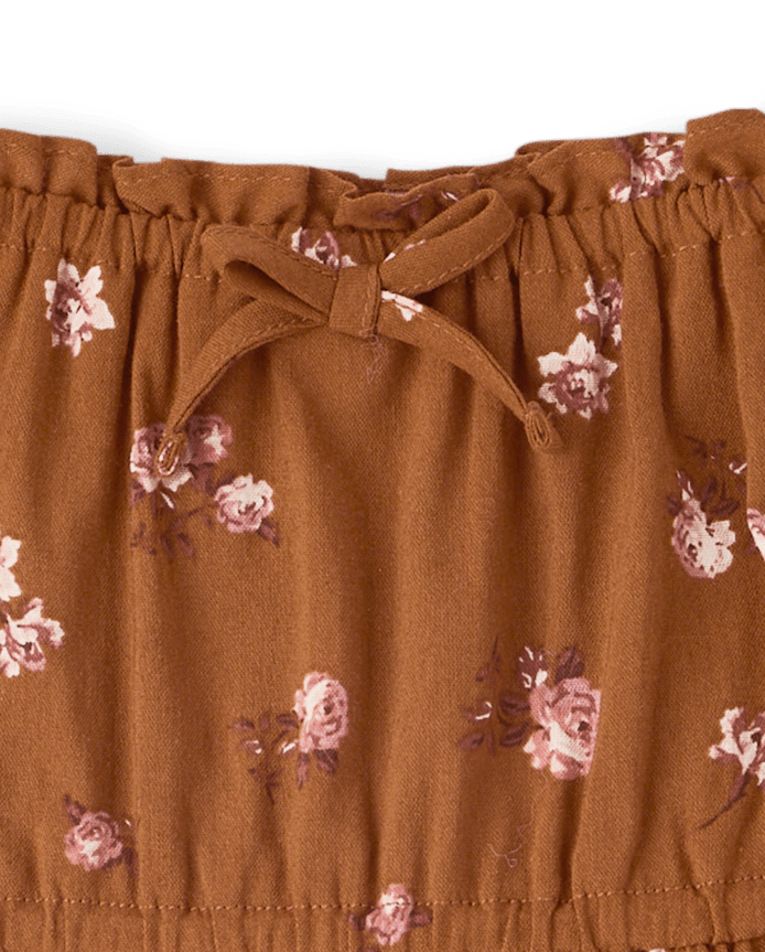 Girls Floral Textured Puff Sleeve Top