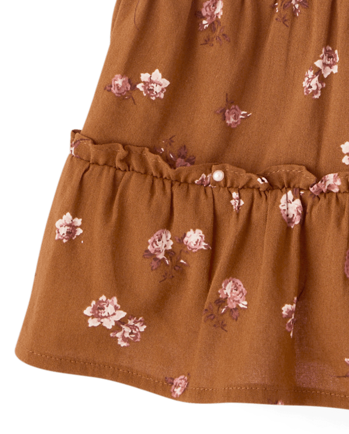 Girls Floral Textured Puff Sleeve Top