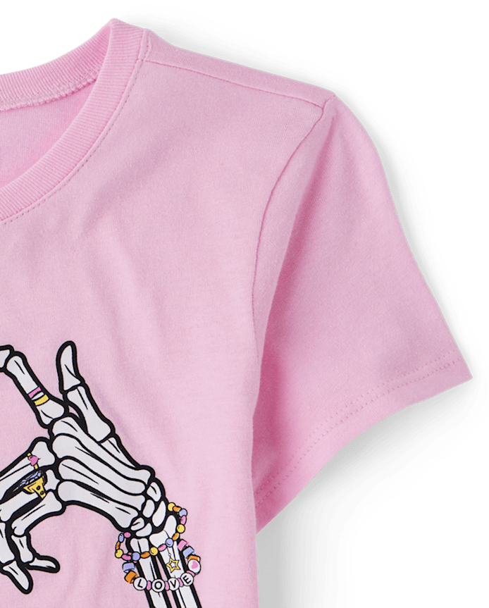 Girls Glow Halloween Skeleton Heart Graphic Tee
