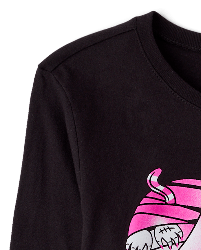 Girls Glow Halloween Mummy Heart Graphic Tee