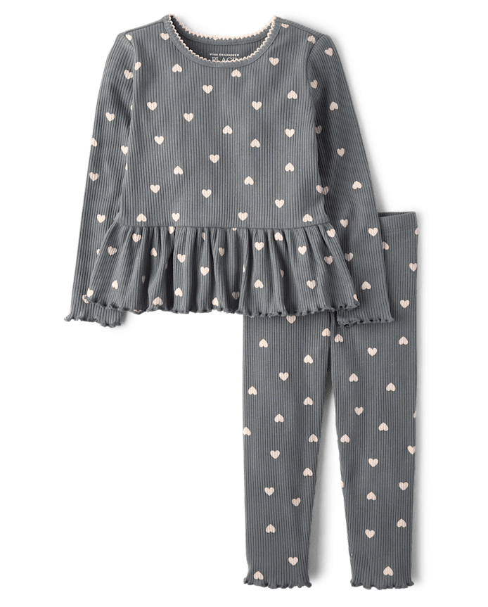 Toddler Girls Heart Ribbed 2-Piece Outfit Set