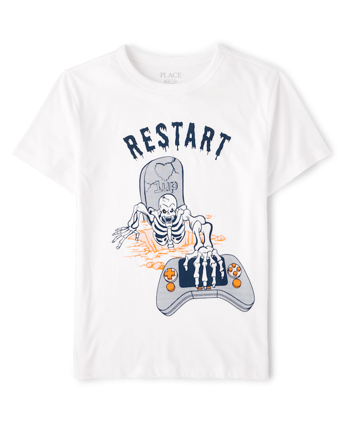 Boys Halloween Video Game Restart Graphic Tee