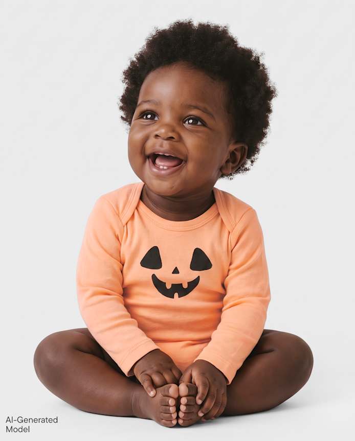 Baby Halloween Pumpkin Face Graphic Bodysuit