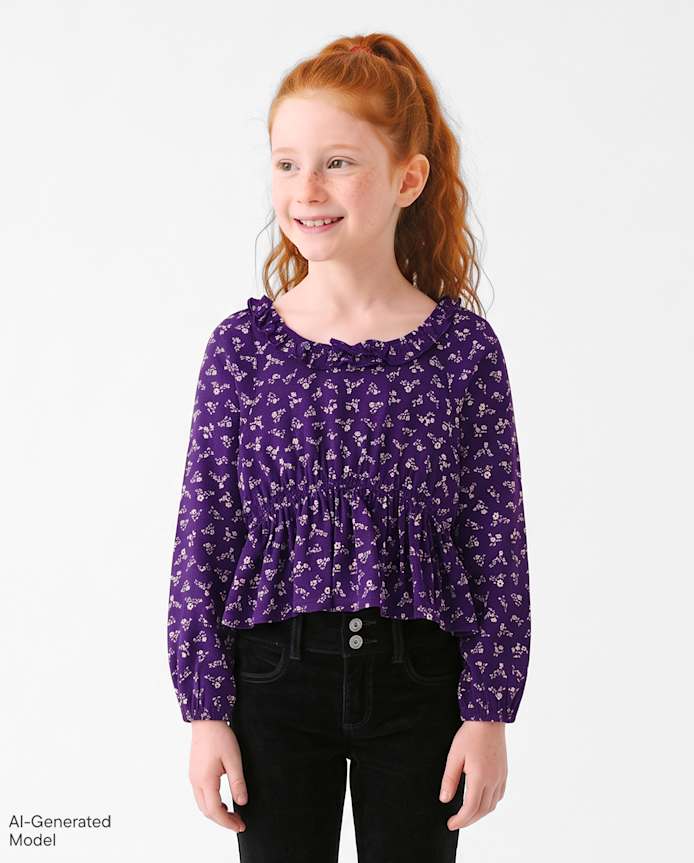 Girls Floral Ruffle Top
