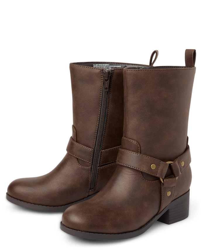 Girls Low Heel Moto Boots