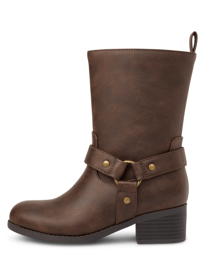 Girls Low Heel Moto Boots