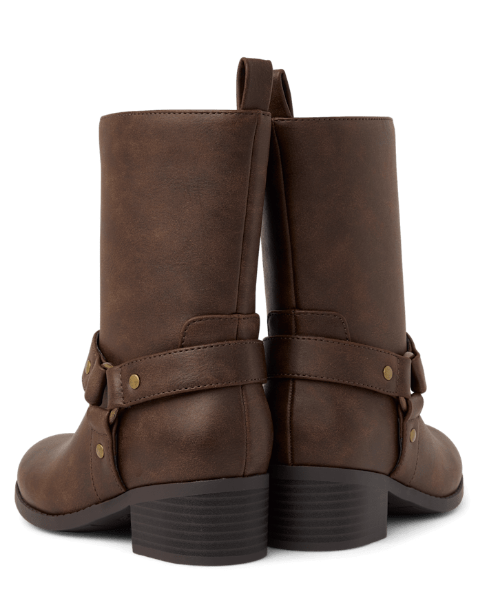 Girls Low Heel Moto Boots