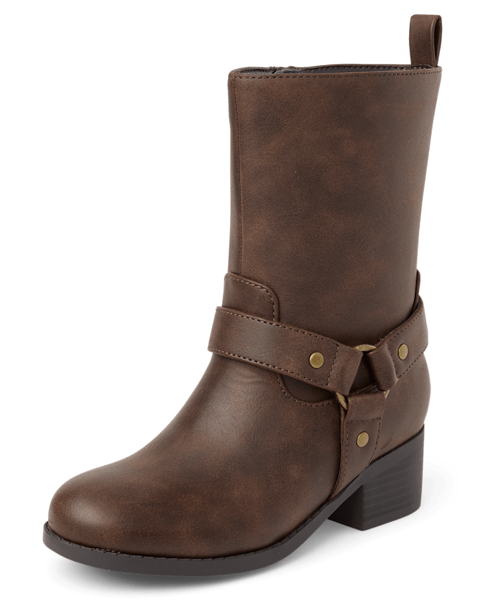 Girls Low Heel Moto Boots
