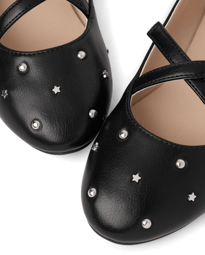 Girls Studded Cross Strap Ballet Flats