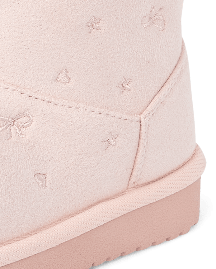 Toddler Girls Embroidered Bow Teddy Boots