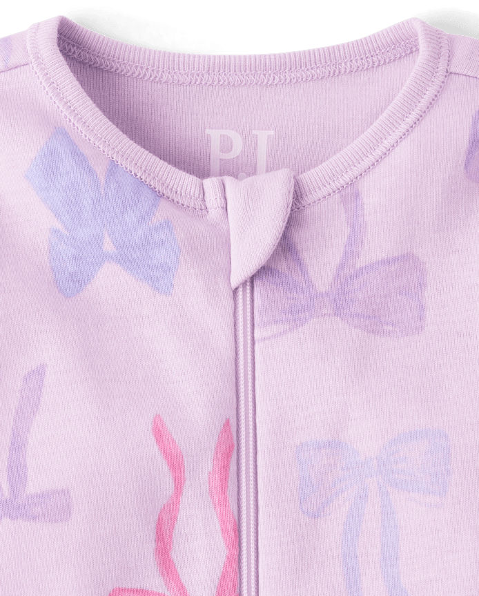 Baby And Toddler Girls Bow Snug Fit Cotton Footed One Piece Pajamas
