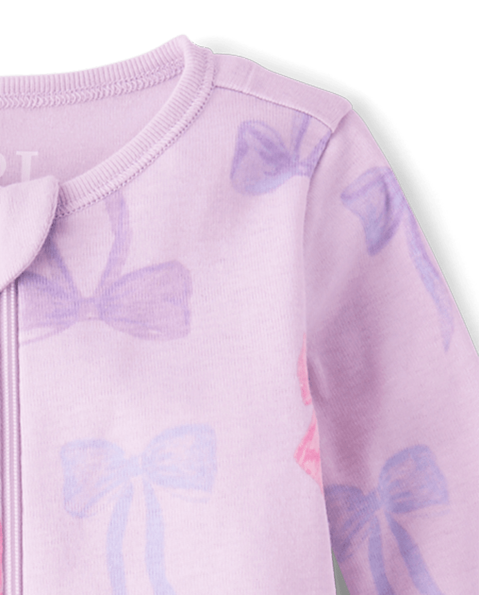 Baby And Toddler Girls Bow Snug Fit Cotton Footed One Piece Pajamas
